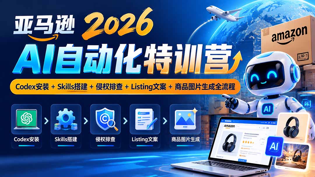 亚马逊2026AI自动化-10月特训营:Codex安装+Skills搭建+侵权排查+Listing文案+商品图片生成全流程-鼎誉项目网