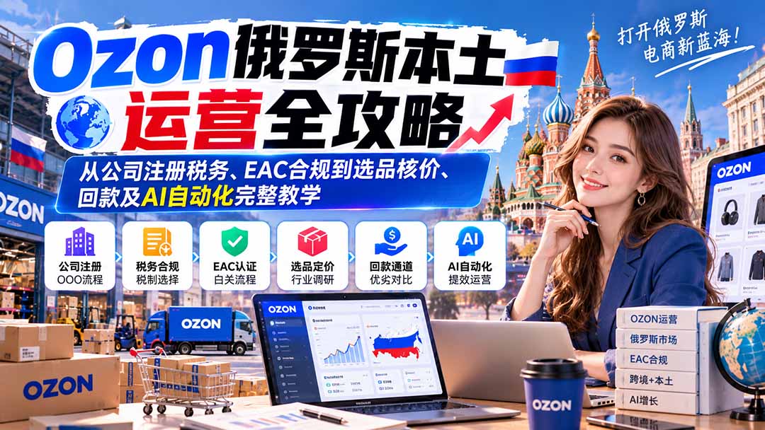 Ozon俄罗斯本土运营全攻略:从公司注册税务、EAC合规到选品核价、回款及AI自动化完整教学-鼎誉项目网