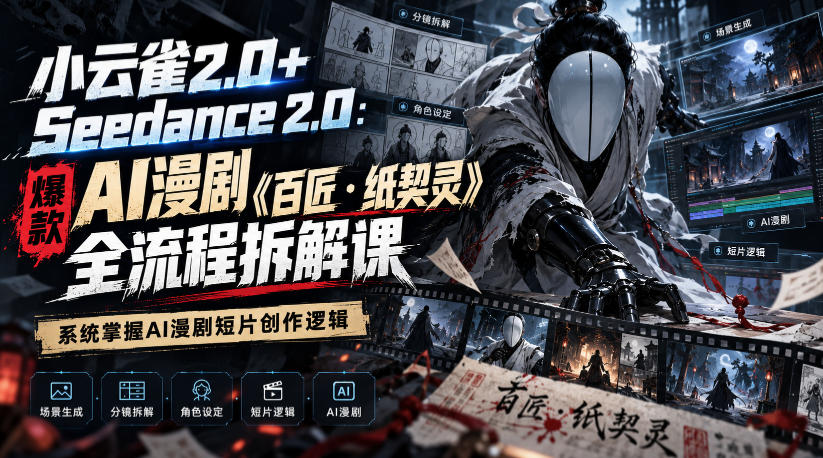 小云雀2.0+Seedance 2.0：爆款AI漫剧《百匠・纸契灵》全流程拆解课，系统掌握AI漫剧短片创作逻辑-鼎誉项目网