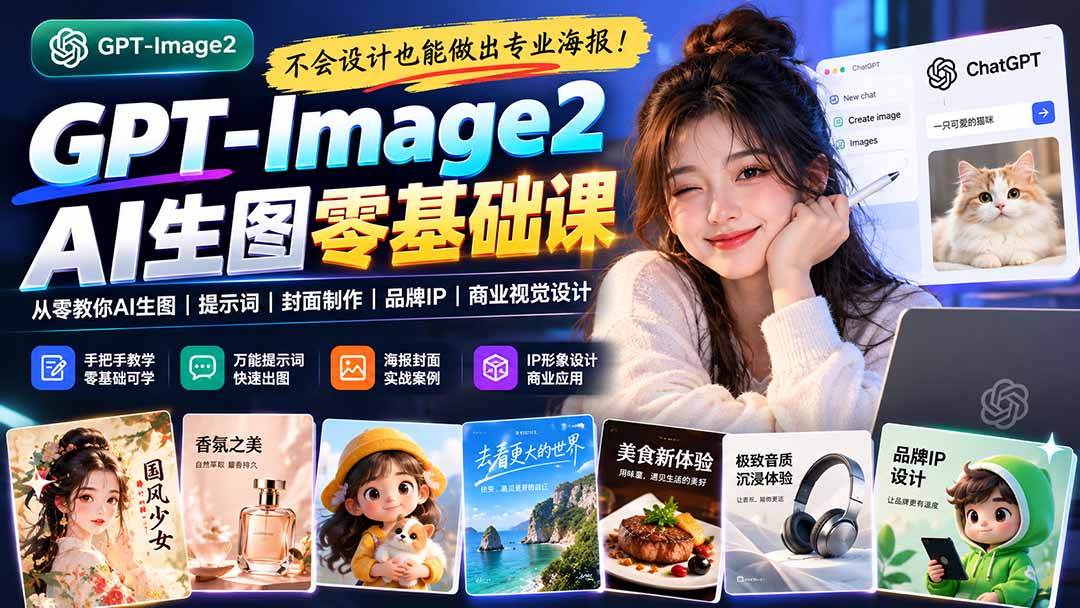 不会设计也能做出专业海报!GPT-Image2从零教你AI生图、提示词、封面制作、品牌IP与商业视觉设计-鼎誉项目网