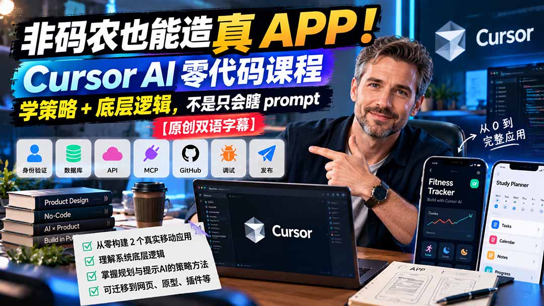 非码农也能造真 APP!Cursor AI 零代码课程:学策略 + 底层逻辑,不是只会瞎 prompt【原创双语字幕】-鼎誉项目网