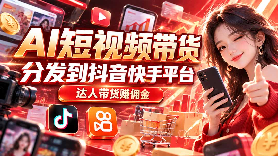 【AI短视频带货】分发到抖音快手平台,达人带货赚佣金-鼎誉项目网