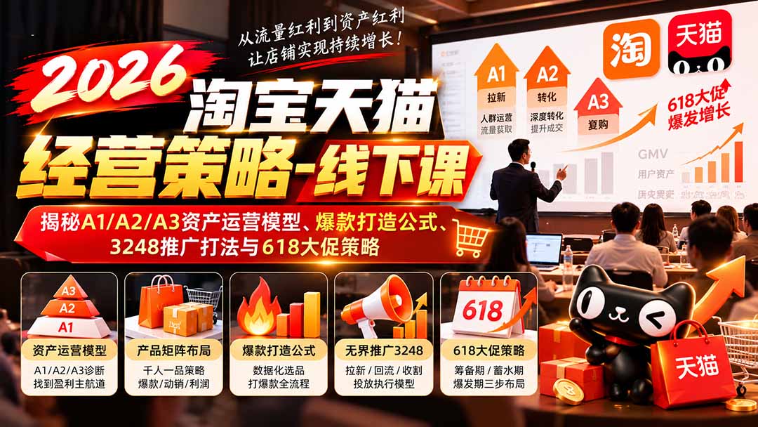 2026淘宝天猫经营策略-线下课：揭秘A1/A2/A3资产运营模型、爆款打造公式、3248推广打法与618大促策略-鼎誉项目网