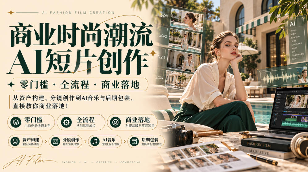 商业时尚潮流AI短片创作｜零门槛・全流程・商业落地，从资产构建、分镜创作到AI音乐与后期包装，直接教你商业落地！-鼎誉项目网