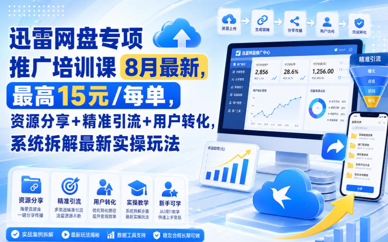 迅雷网盘专项推广培训课9月最新,最高15米/每单,资源分享+精准引流+用户转化,系统拆解最新实操玩法(更新0930)-鼎誉项目网