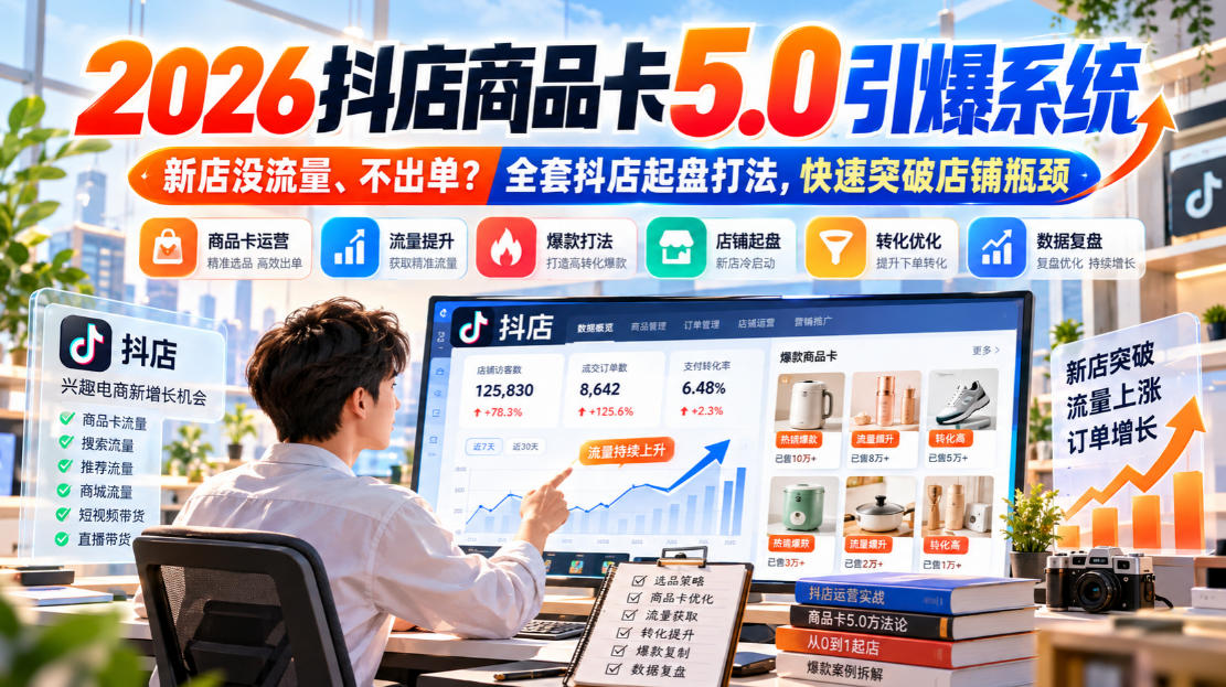 2026抖店商品卡5.0引爆店铺流量，新店没流量、不出单？全套抖店起盘打法，快速突破店铺瓶颈-鼎誉项目网