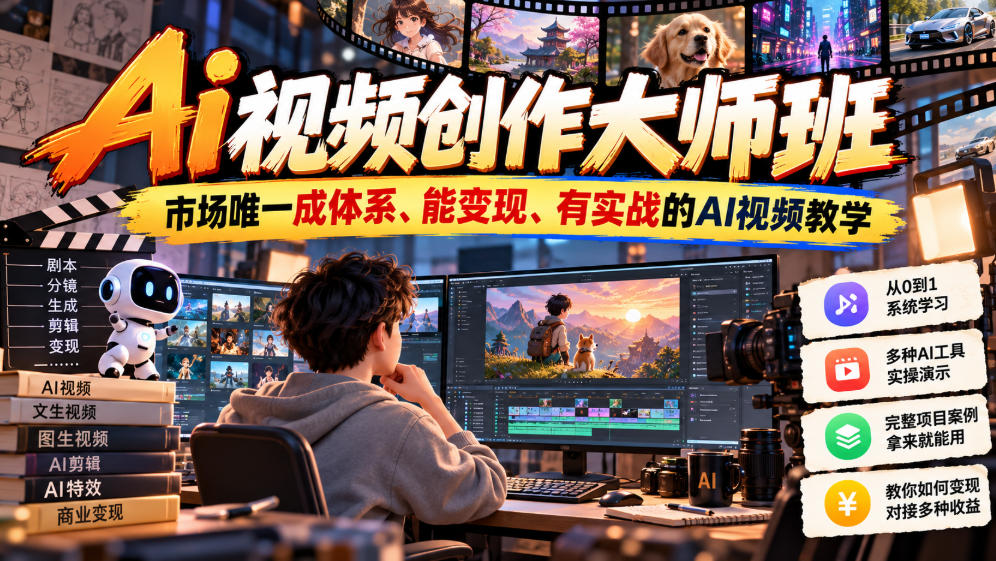 Ai视频创作大师班,市场唯一成体系、能变现、有实战的AI视频教学(更新2026)-鼎誉项目网