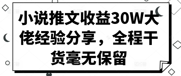 小说推文收益30W大佬经验分享，全程干货毫无保留-鼎誉项目网