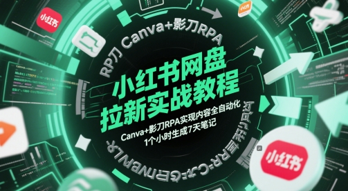 小红书网盘拉新实战教程，Canva+影刀RPA实现内容全自动化，1个小时生成7天笔记-鼎誉项目网
