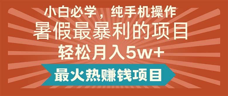 小白必学，纯手机操作，暑假最暴利的项目轻松月入5w+最火热赚钱项目-鼎誉项目网