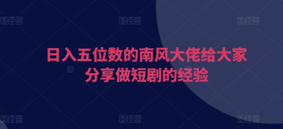 日入五位数的南风大佬给大家分享做短剧的经验-鼎誉项目网