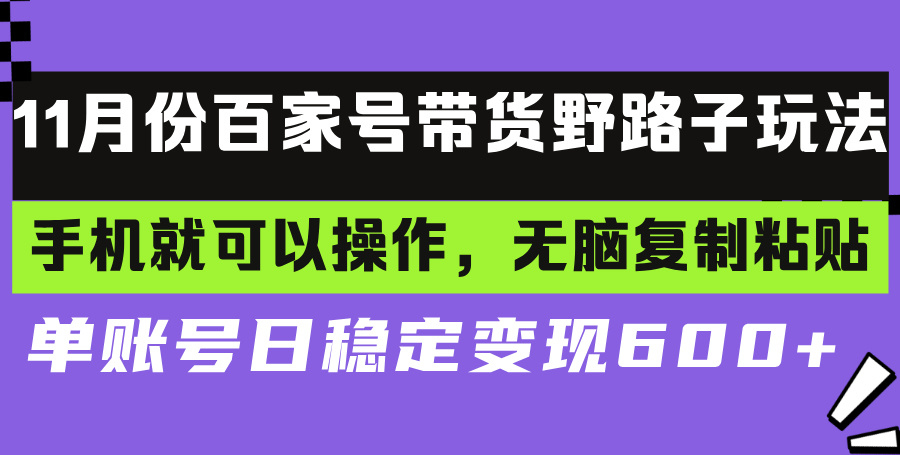 百家号带货野路子玩法 手机就可以操作，无脑复制粘贴 单账号日稳定变现…-鼎誉项目网