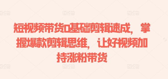 短视频带货0基础剪辑速成，掌握爆款剪辑思维，让好视频加持涨粉带货-鼎誉项目网