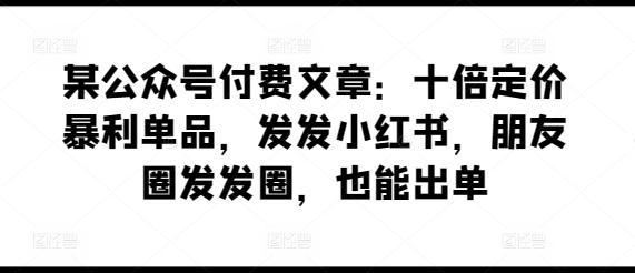 某公众号付费文章：十倍定价暴利单品，发发小红书，朋友圈发发圈，也能出单-鼎誉项目网
