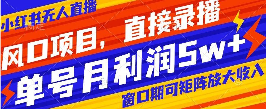 风口项目，小红书无人直播带货，直接录播，可矩阵，月入5w+【揭秘】-鼎誉项目网