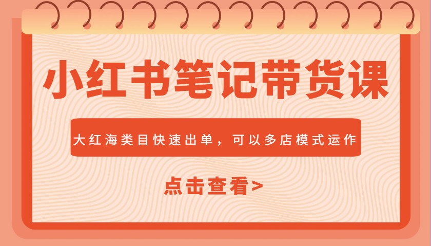 小红书笔记带货课，大红海类目快速出单，市场大，可以多店模式运作-鼎誉项目网