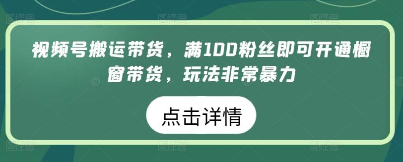 视频号搬运带货，满100粉丝即可开通橱窗带货，玩法非常暴力【揭秘】-鼎誉项目网