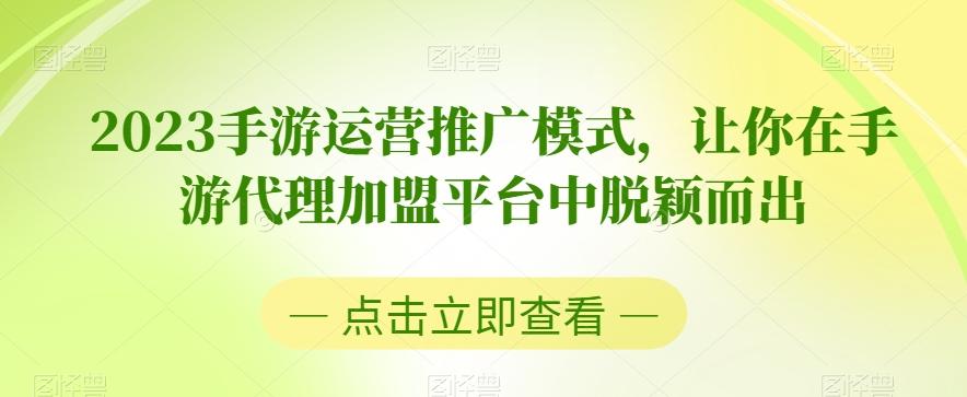 2023手游运营推广模式，让你在手游代理加盟平台中脱颖而出-鼎誉项目网