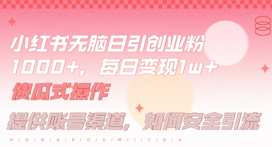 小红书无脑每日引流创业粉500+，小白每天只花半小时，躺赚长尾收益【揭秘】-鼎誉项目网