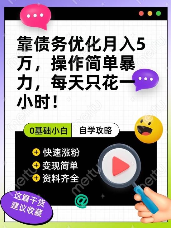 靠债务优化月入五万，每天只要花两个小时，多种方式轻松变现【揭秘】-鼎誉项目网