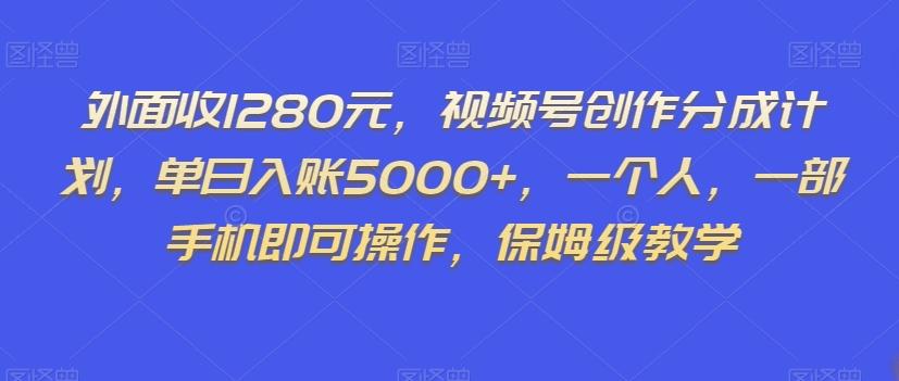 外面收1280元，视频号创作分成计划，单日入账5000+，一个人，一部手机即可操作，保姆级教学【揭秘】-鼎誉项目网