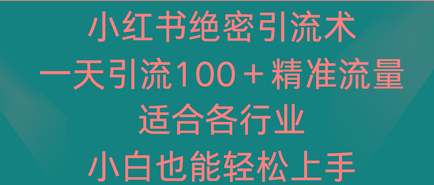 小红书绝密引流术，一天引流100＋精准流量，适合各个行业，小白也能轻松上手-鼎誉项目网