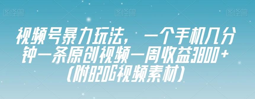 视频号暴力玩法，一个手机几分钟一条原创视频一周收益3800+（附820G视频素材）-鼎誉项目网