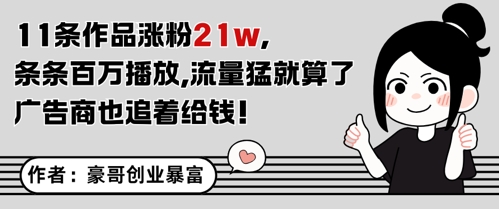 11条作品涨粉21W，条条百W播放，流量猛就算了，广告商也追着给钱-鼎誉项目网
