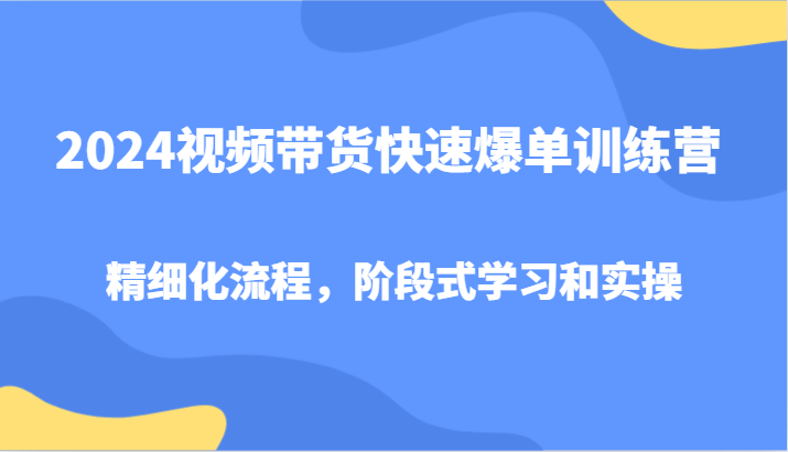 2024视频带货快速爆单训练营，精细化流程，阶段式学习和实操-鼎誉项目网