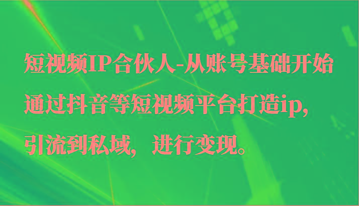 短视频IP合伙人-从账号基础开始通过抖音等短视频平台打造ip，引流到私域，进行变现。-鼎誉项目网