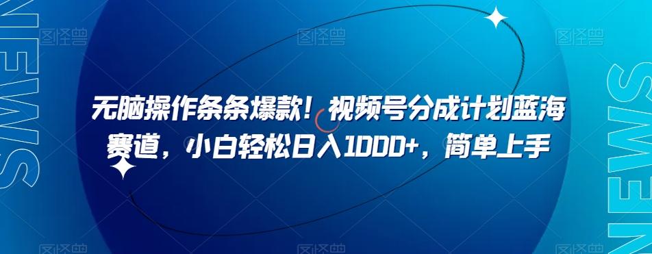 无脑操作条条爆款！视频号分成计划蓝海赛道，小白轻松日入1000+，简单上手-鼎誉项目网
