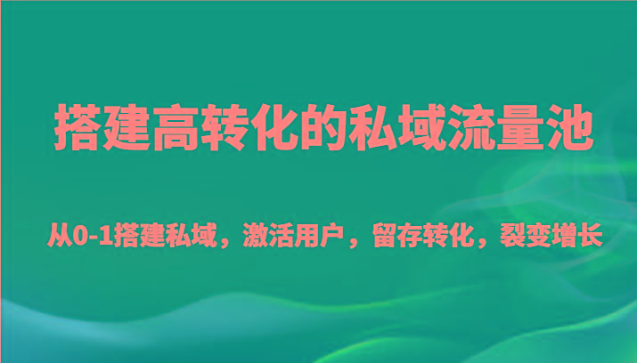 搭建高转化的私域流量池 从0-1搭建私域，激活用户，留存转化，裂变增长(20节课)-鼎誉项目网