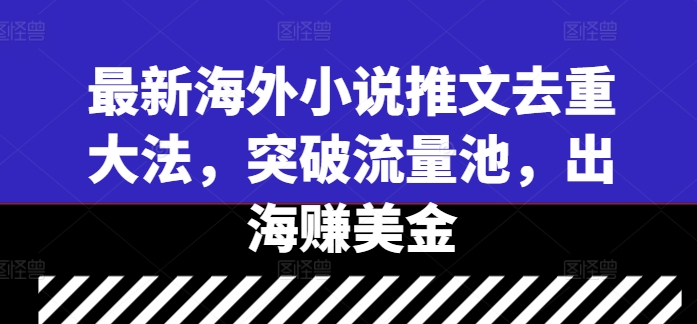 最新海外小说推文去重大法，突破流量池，出海赚美金-鼎誉项目网