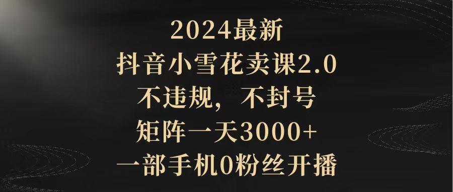 (9639期)2024最新抖音小雪花卖课2.0 不违规 不封号 矩阵一天3000+一部手机0粉丝开播-鼎誉项目网