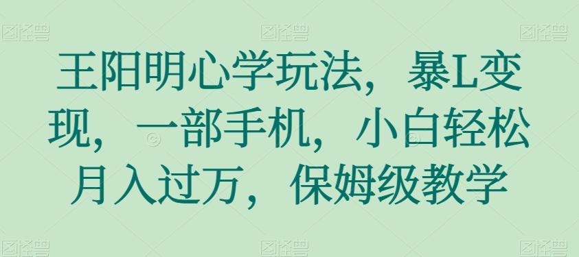 王阳明心学玩法，暴L变现，一部手机，小白轻松月入过万，保姆级教学【揭秘】-鼎誉项目网