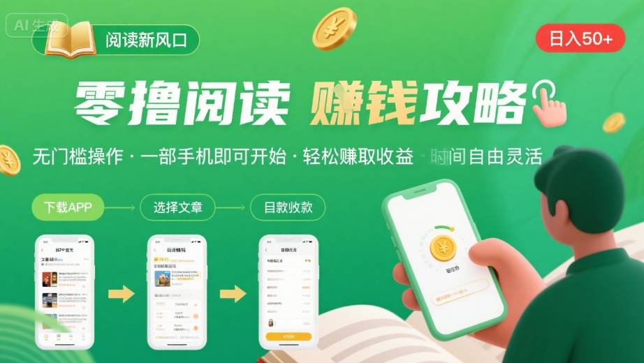 零撸阅读新风口，无门槛轻松挣，一部手机，日入 50-3张【揭秘】-鼎誉项目网
