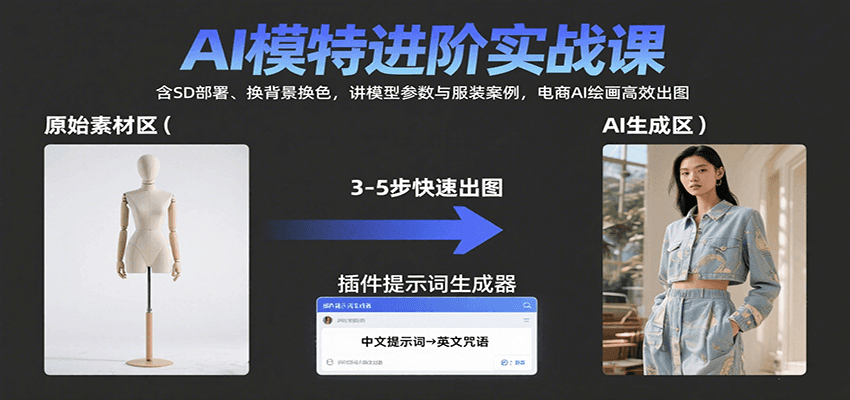 AI模特进阶实战课:含SD部署、换背景换色,讲模型参数与服装案例,电商AI绘画高效出图-鼎誉项目网