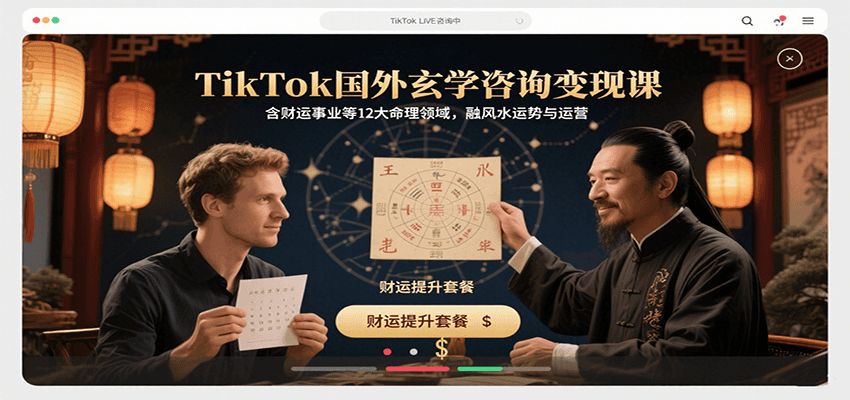 TikTok国外玄学咨询变现课,含财运事业等12大命理领域,融风水运势与运营-鼎誉项目网