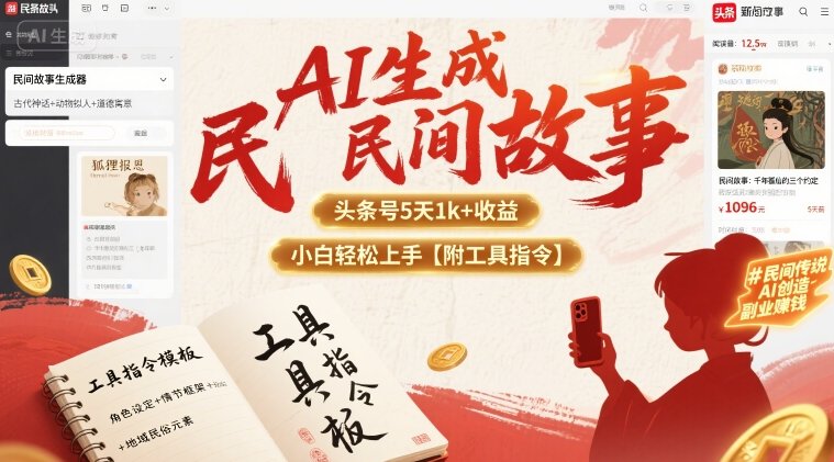 AI生成民间故事，头条号5天1k+，小白轻松上手【附工具指令】-鼎誉项目网