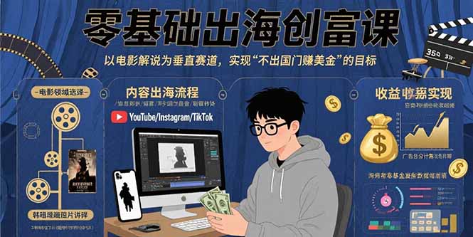 零基础出海创富课：以电影解说为垂直赛道，实现不出国门赚美金的目标-鼎誉项目网