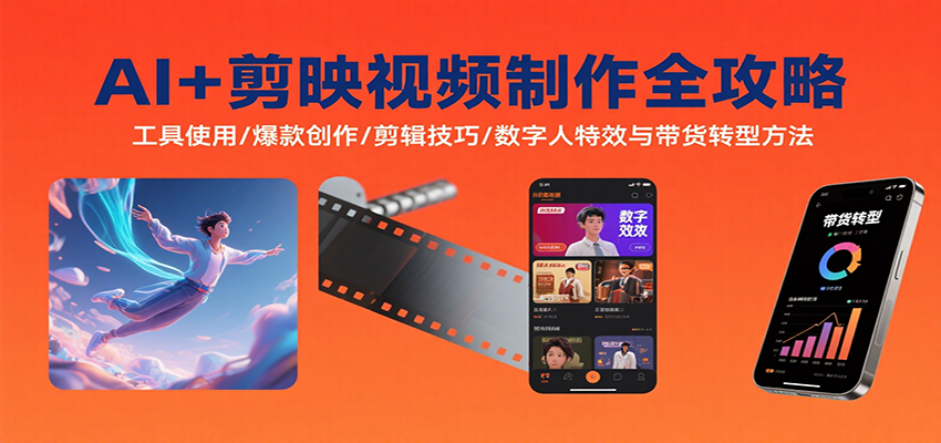 AI+剪映视频制作全攻略:工具使用/爆款创作/剪辑技巧/数字人特效与带货转型方法-鼎誉项目网