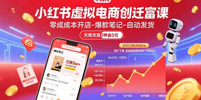 小红书虚拟电商创富课：零成本开店/爆款笔记/自动发货,30天打造被动收入-鼎誉项目网