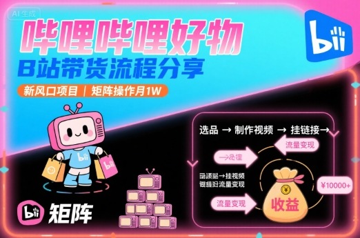哔哩哔哩好物，B站带货流程分享，新风口项目，矩阵操作月1W-鼎誉项目网
