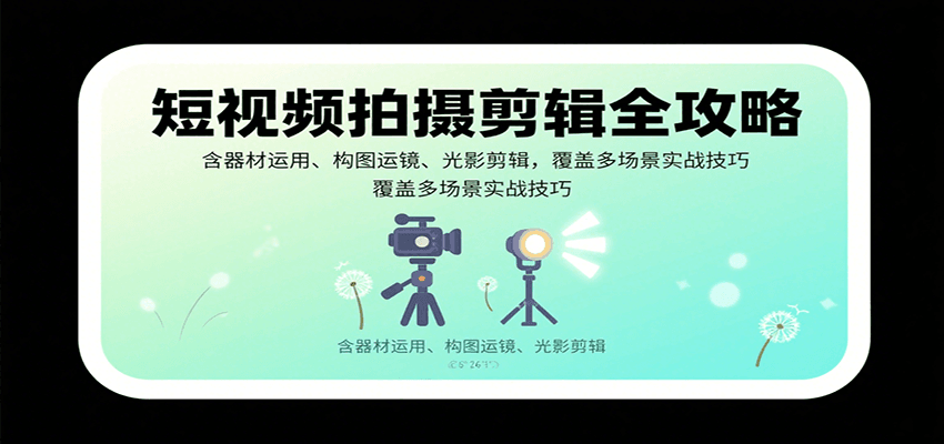短视频拍摄剪辑全攻略:含器材运用、构图运镜、光影剪辑,覆盖多场景实战技巧-鼎誉项目网