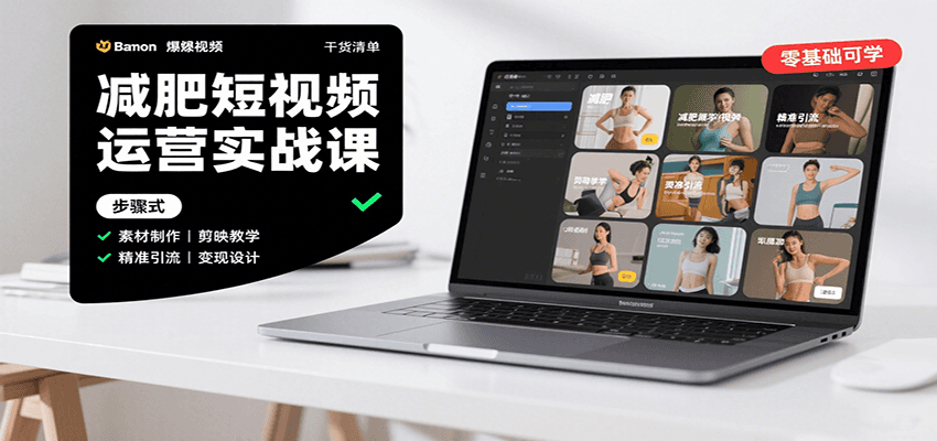 减肥短视频运营实战课:含素材制作、剪映教学,讲精准引流、变现设计与内容模板技巧-鼎誉项目网