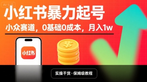 小红书暴力起号，小众赛道，0基础0成本，月入1w-鼎誉项目网