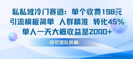 私域冷门赛道单个收费198米引流模板简单人群精准 45%的转化率单人一天大概收益多张-鼎誉项目网