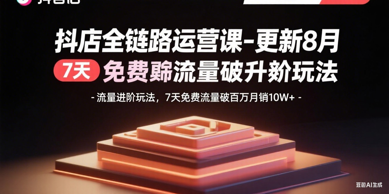 抖店全链路运营课-更新8月：流量进阶玩法，7天免费流量破百万月销10W+-鼎誉项目网