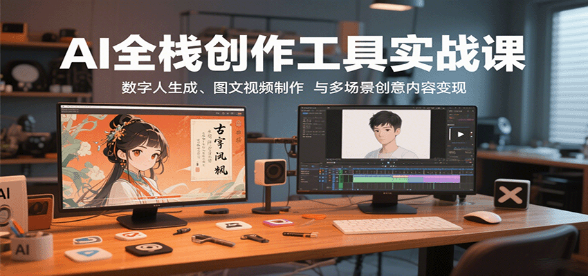 AI全栈创作工具实战课:数字人生成、图文视频制作与多场景创意内容变现-鼎誉项目网