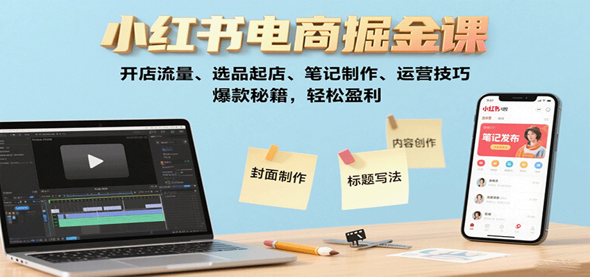 小红书电商掘金课：开店流量、选品起店、笔记制作、运营技巧，爆款秘籍，轻松盈利-鼎誉项目网